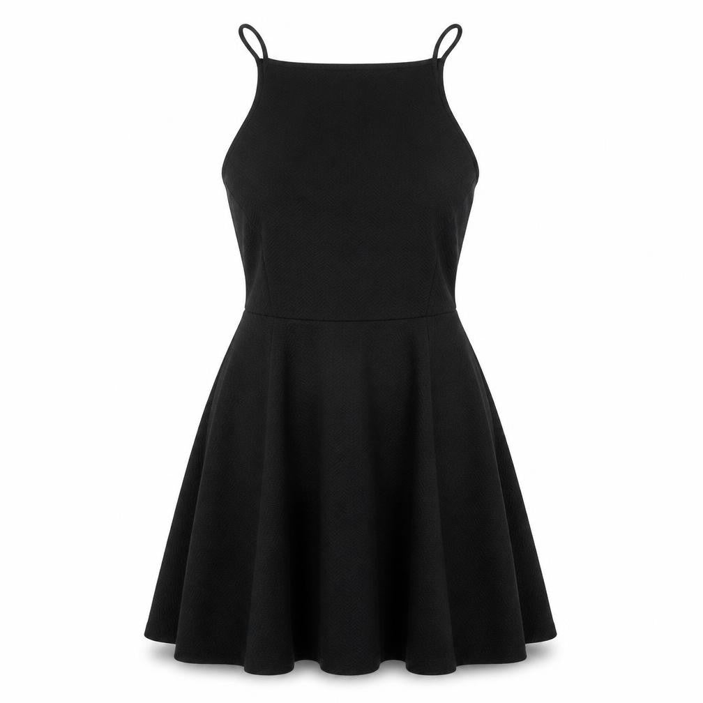 Front view of women’s black polyester fit & flare one size square neck pullover