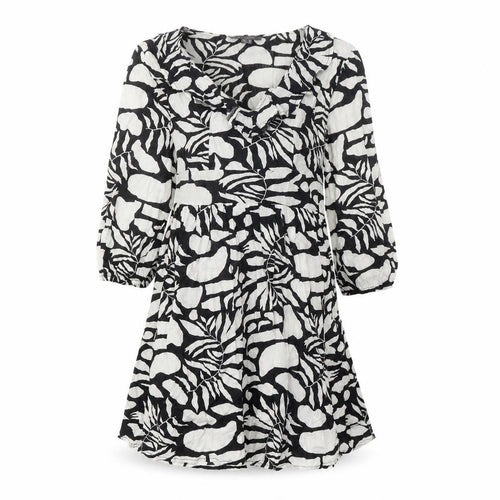 Primark Womens Black Geometric 100% Cotton Fit & Flare Size 8 V-Neck Pullover