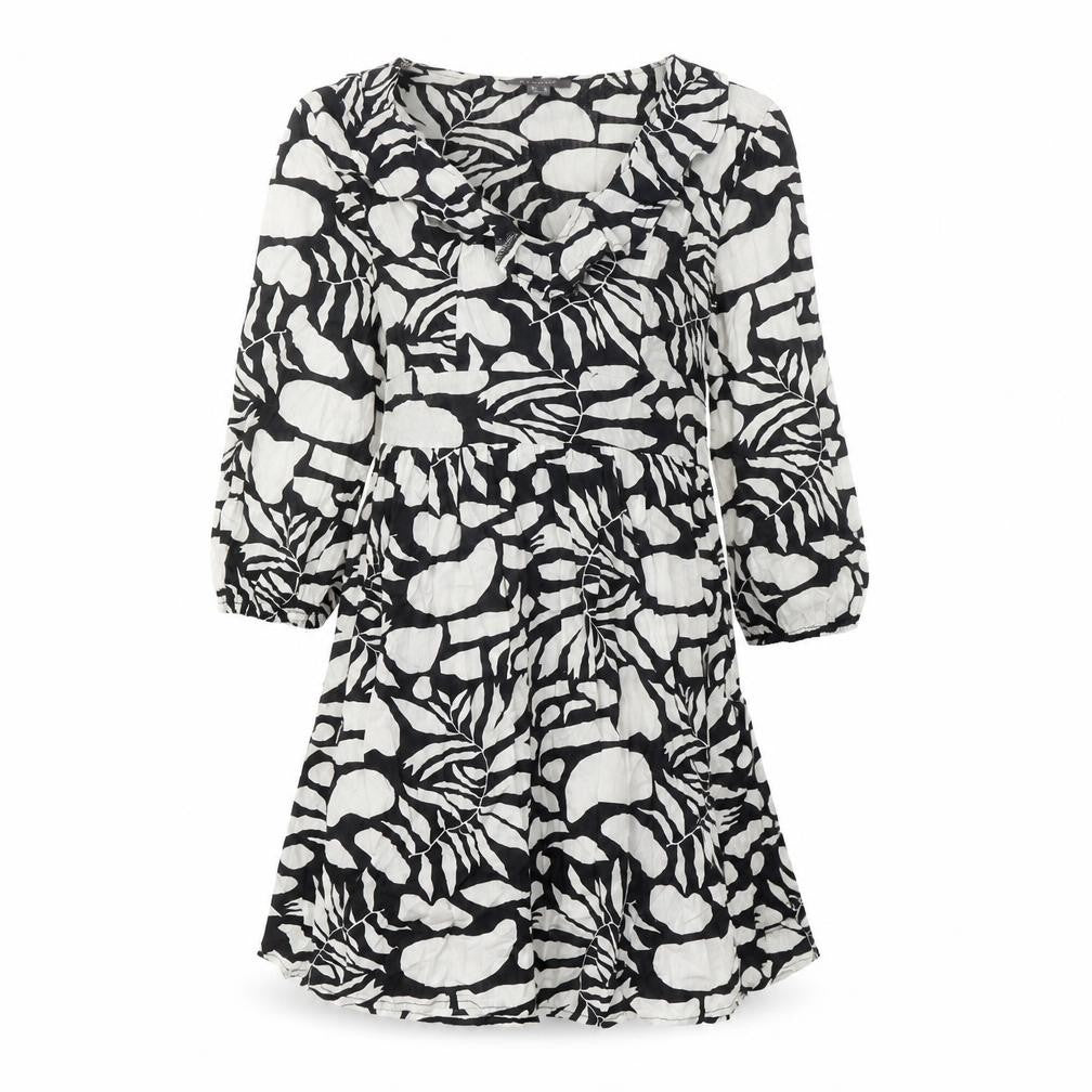 Primark Womens Black Geometric 100% Cotton Fit & Flare Size 8 V-Neck Pullover