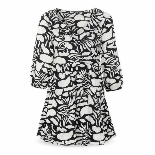 Front view of Primark women’s black geometric 100% cotton fit & flare, size UK 8, v-neck pullover