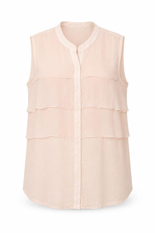 Front view of Dorothy Perkins women’s pink polyester basic button-up, size UK 14, round neck