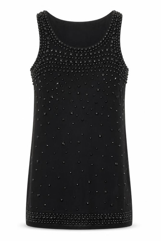 Front view of Mirumi women’s black polyester a-line, size M, scoop neck pullover