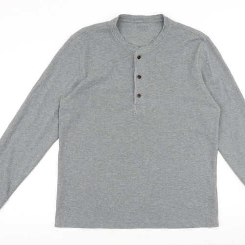 Lands' End Mens Grey Cotton T-Shirt Size M Crew Neck Buckle