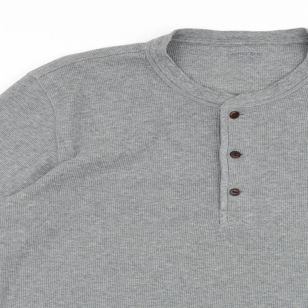 Lands' End Mens Grey Cotton T-Shirt Size M Crew Neck Buckle