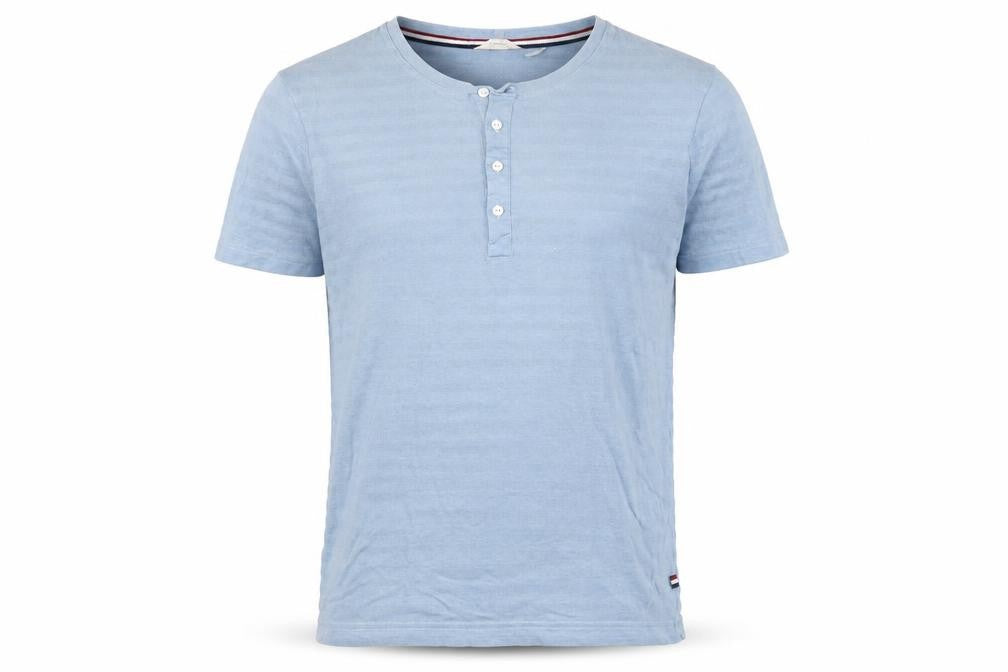 Lindbergh Mens Blue Striped Polyester T-Shirt Size M Round Neck