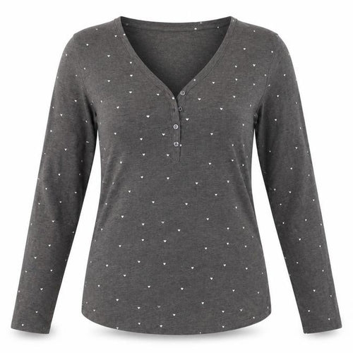 Lindex Womens Grey Geometric 100% Cotton Basic T-Shirt Size S V-Neck - Heart
