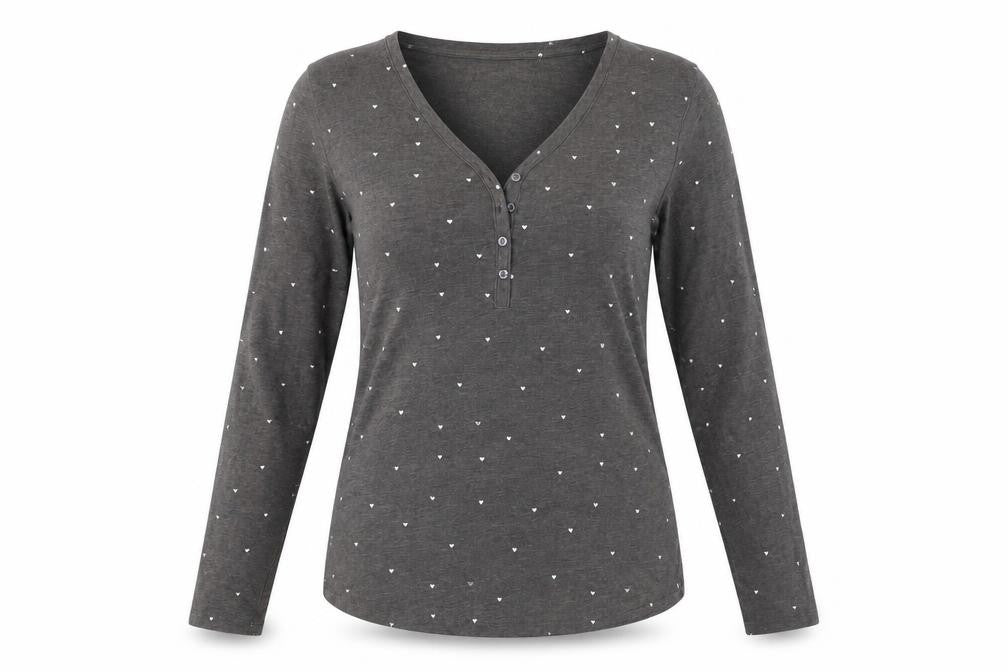 Lindex Womens Grey Geometric 100% Cotton Basic T-Shirt Size S V-Neck - Heart