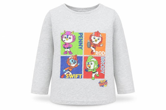 Front view of Tu Baby Grey Cotton Pullover T-Shirt, size 18-24, Months Boat Neck Pullover