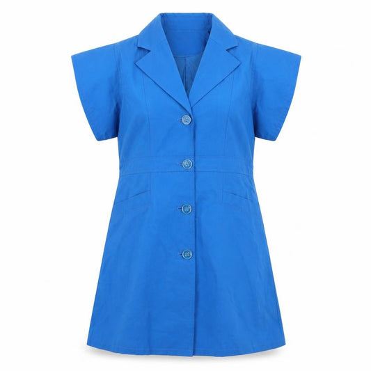 Front view of Damart women’s blue jacket blazer, size UK 14, button