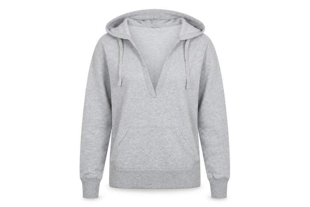 Front view of Denim & Co. women’s grey cotton pullover sweatshirt, size UK 10, pullover
