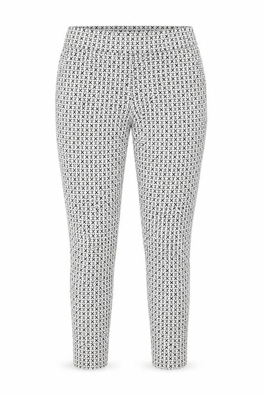 Front view of Preworn women’s white geometric polyester capri leggings, size UK 24, in