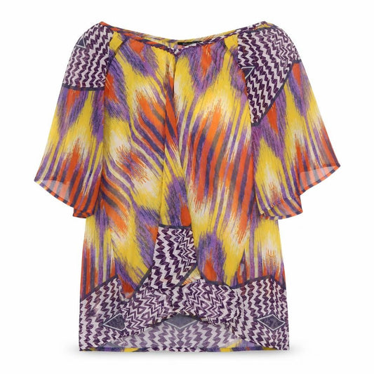 Front view of Atmosphere women’s multicoloured geometric polyester a-line, size UK 12, v-neck pullover