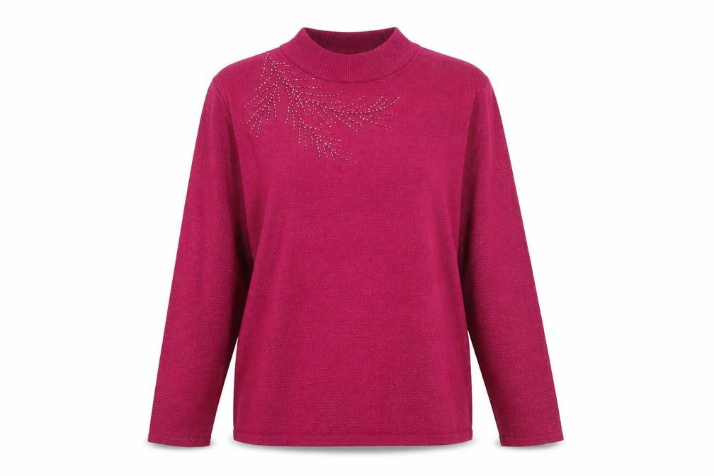 Bonmarché Womens Pink Mock Neck Acrylic Pullover Jumper Size L