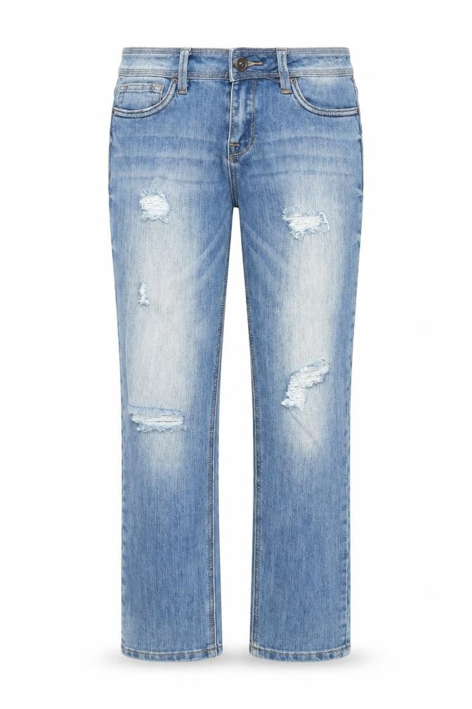 Front view of Dollhouse women’s blue cotton straight jeans, size S, regular zip