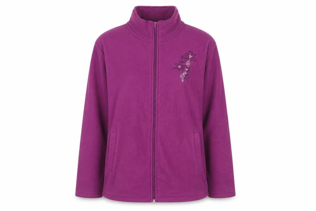 Front view of Anne de Lancay women’s purple jacket, size L, zip