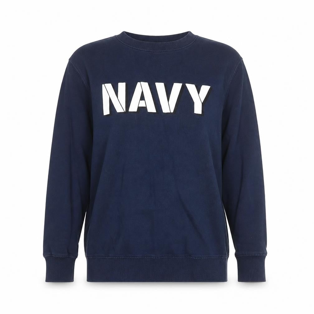 Front view of H&M women’s blue cotton pullover sweatshirt, size XS, pullover - navy