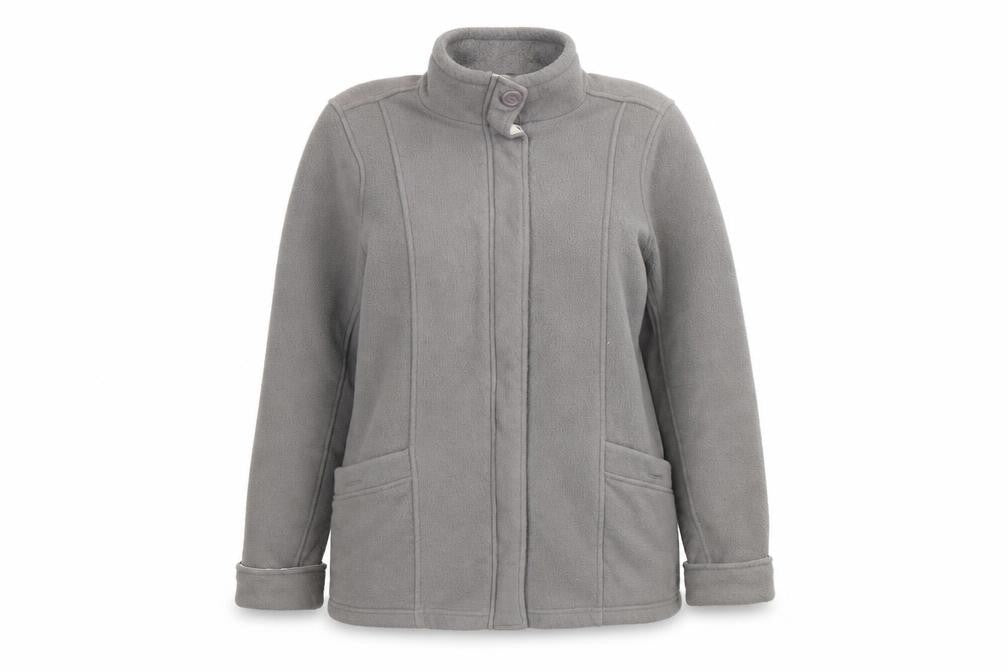 Front view of Marks & Spencer women’s grey jacket, size UK 14, zip