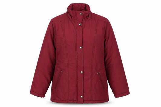 Front view of First Avenue women’s red jacket coat, size UK 12, zip