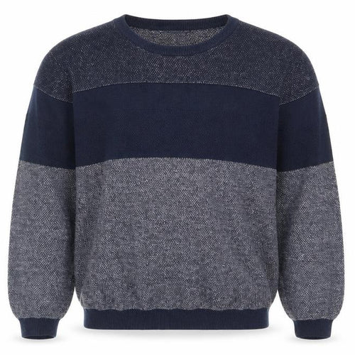 Easy Mens Blue Round Neck Cotton Pullover Jumper Size L Long Sleeve - Colourblock
