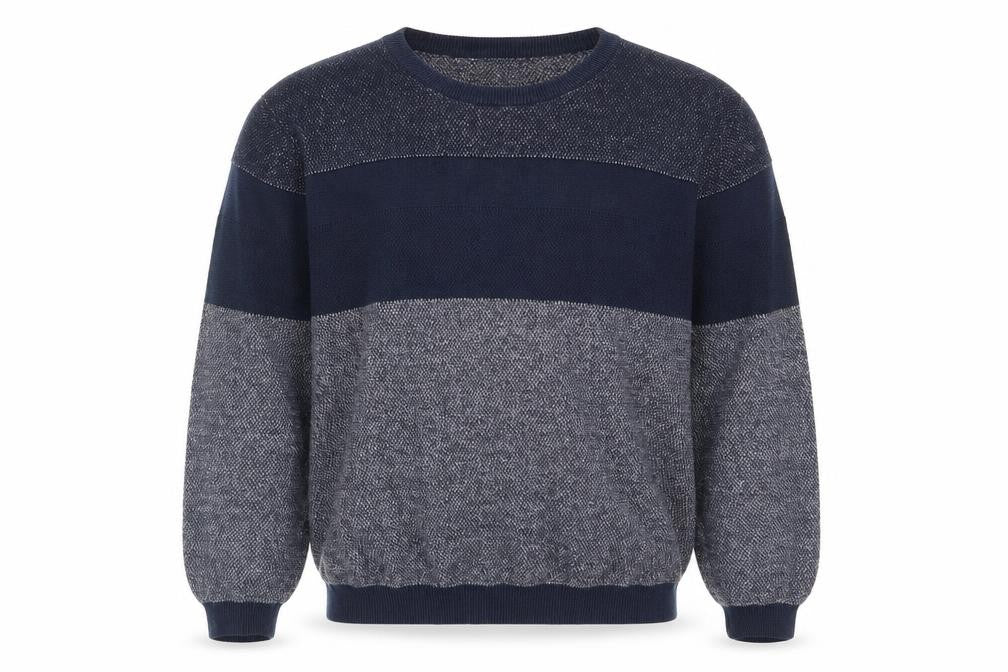 Easy Mens Blue Round Neck Cotton Pullover Jumper Size L Long Sleeve - Colourblock