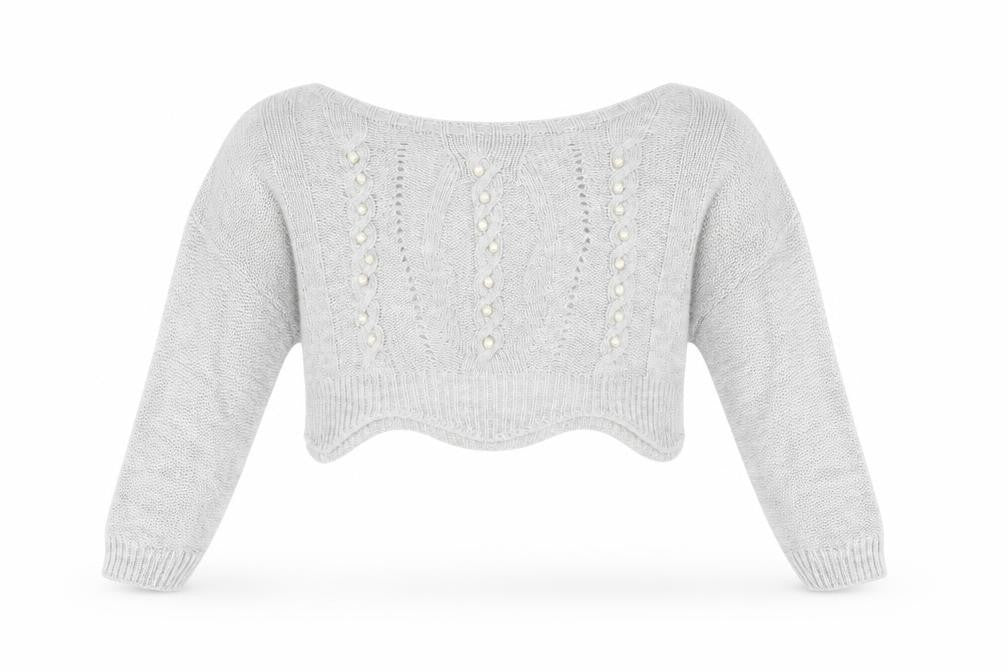 Front view of Cameo Rose women’s grey boat neck acrylic jumper, size M, -, size M-l