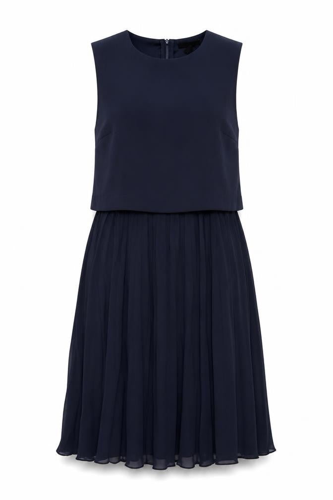 Front view of H&M women’s blue polyester trapeze & swing, size UK 6, round neck zip