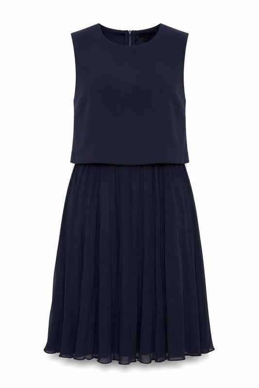 Front view of H&M women’s blue polyester trapeze & swing, size UK 6, round neck zip