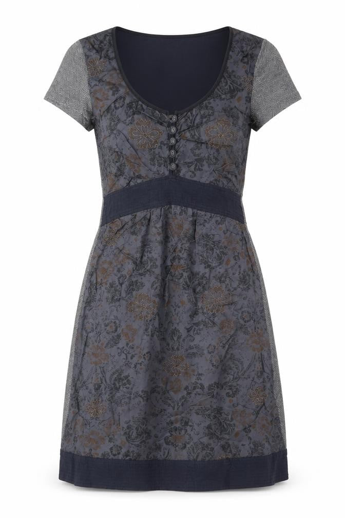 Cream Womens Grey Floral Viscose A-Line Size XS Round Neck Button