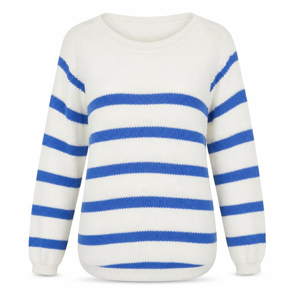 Front view of First Avenue women’s ivory round neck striped cotton jumper, size S