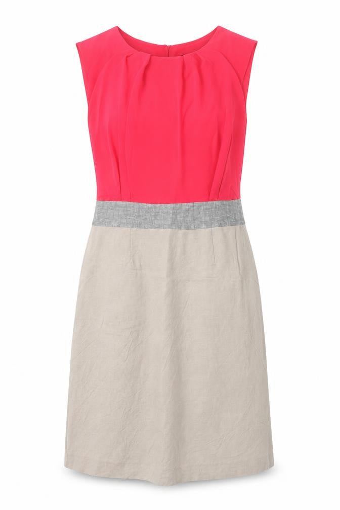 Front view of Papaya women’s pink colourblock polyester a-line, size UK 10, round neck button
