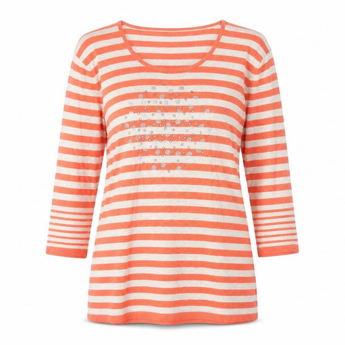 Preworn Womens Orange Scoop Neck Striped Viscose Pullover Jumper Size 14