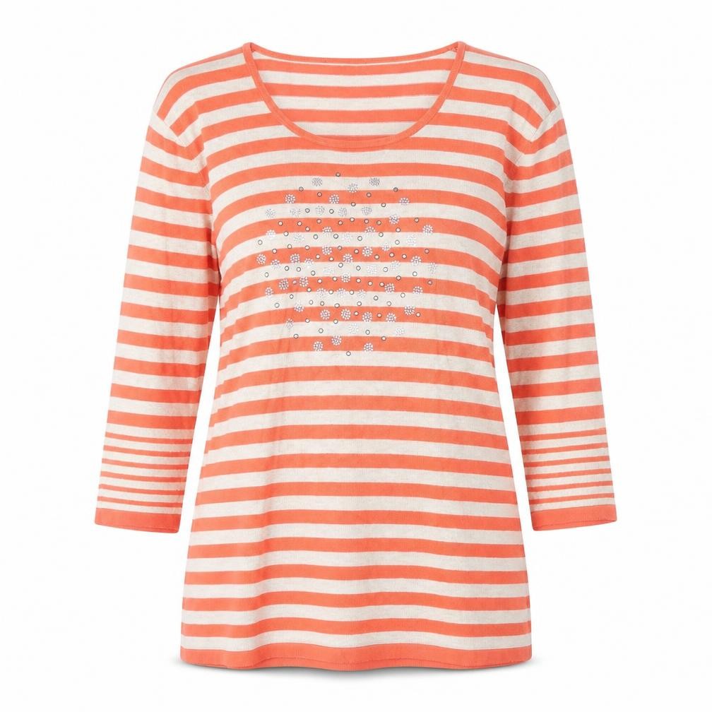 Preworn Womens Orange Scoop Neck Striped Viscose Pullover Jumper Size 14