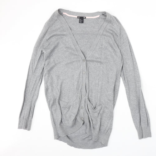 H&M Womens Grey V-Neck Cotton Cardigan Jumper Size S