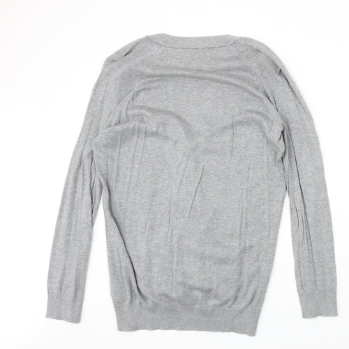 H&M Womens Grey V-Neck Cotton Cardigan Jumper Size S