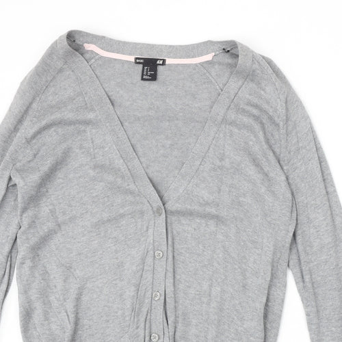 H&M Womens Grey V-Neck Cotton Cardigan Jumper Size S