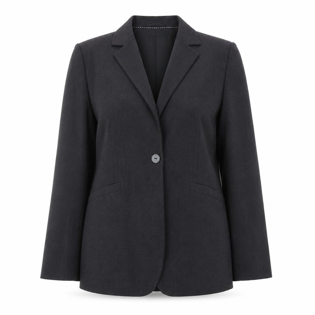 Front view of Marks & Spencer women’s grey polyester jacket blazer, size UK 14