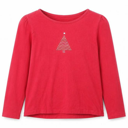 Circo Girls Pink 100% Cotton Basic T-Shirt Size M Round Neck Pullover - Christmas Tree
