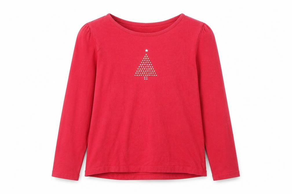 Circo Girls Pink 100% Cotton Basic T-Shirt Size M Round Neck Pullover - Christmas Tree