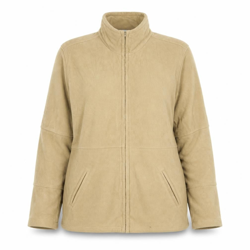 Front view of Marks & Spencer women’s beige jacket, size UK 14, zip
