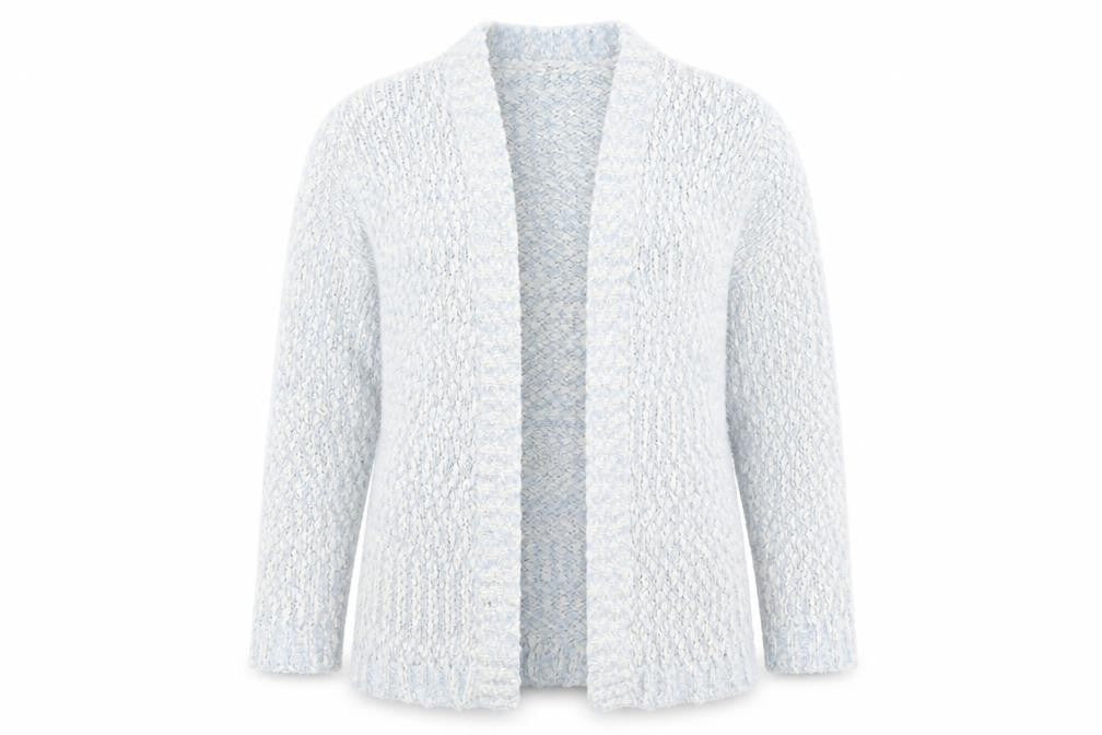 Front view of Peacocks women’s blue v-neck polyester cardigan jumper, size S