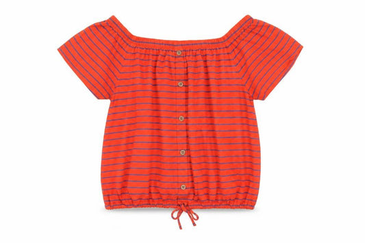 Front view of Next women’s orange striped viscose basic t-shirt, size UK 10, boat neck