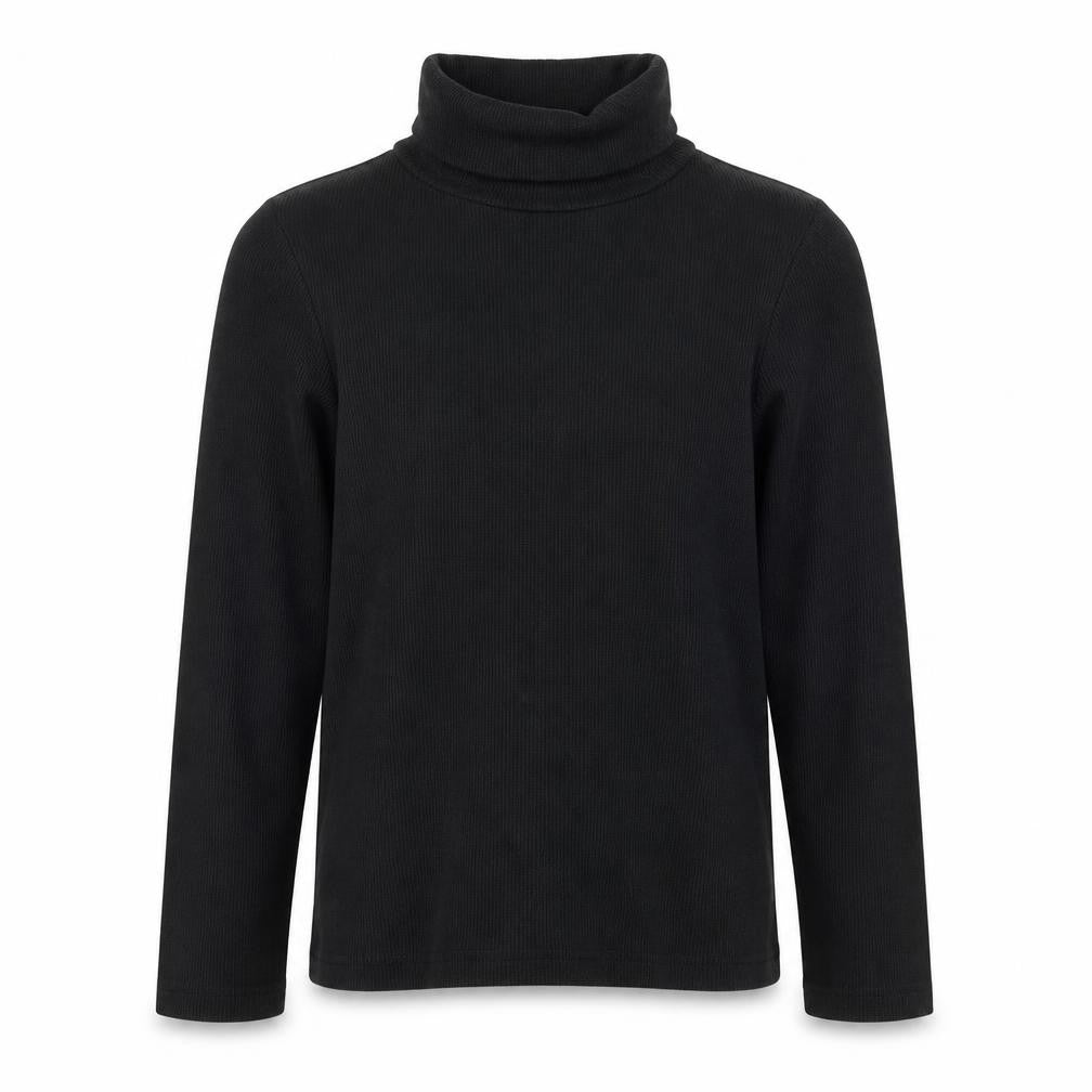 Front view of YD girls’ black viscose basic t-shirt, size 9-10, years roll neck pullover