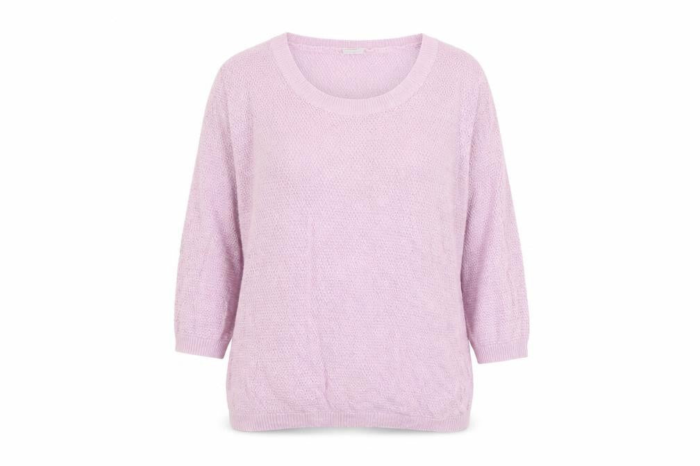 Front view of Preworn women’s purple scoop neck polyester jumper, size UK 16