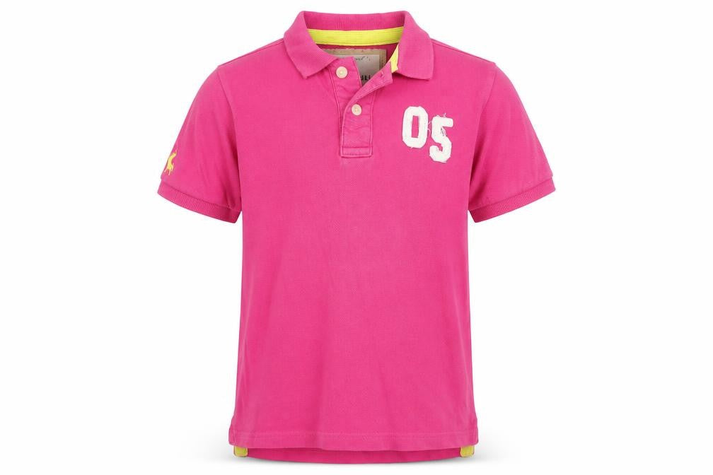 Front view of Vintage Rebel boys’ pink cotton basic polo, size 9-10, years collared button