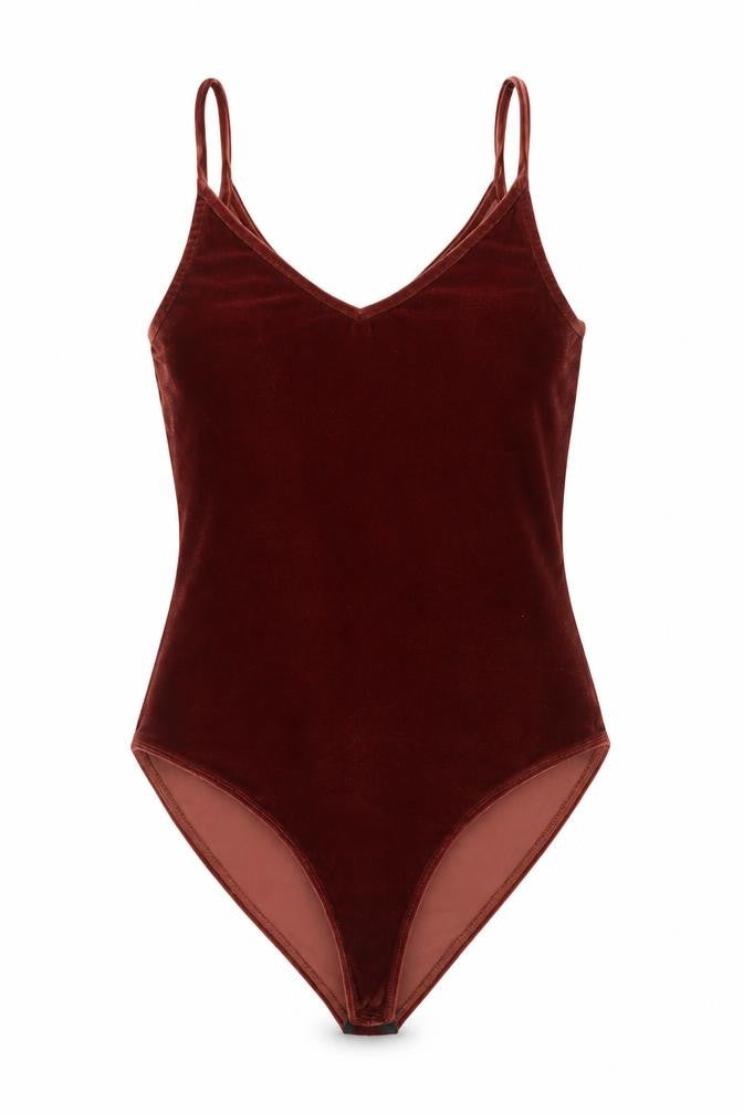 Front view of River Island women’s brown polyester bodysuit one-piece, size UK 10, snap