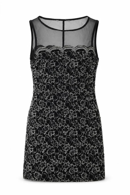 Front view of Debenhams women’s black geometric nylon a-line, size UK 12, round neck pullover