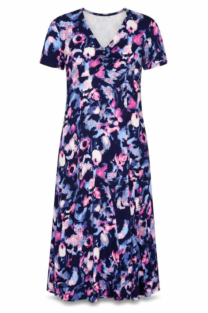 VIZ-A-VIZ Womens Blue Geometric Viscose A-Line Size 12 V-Neck Pullover