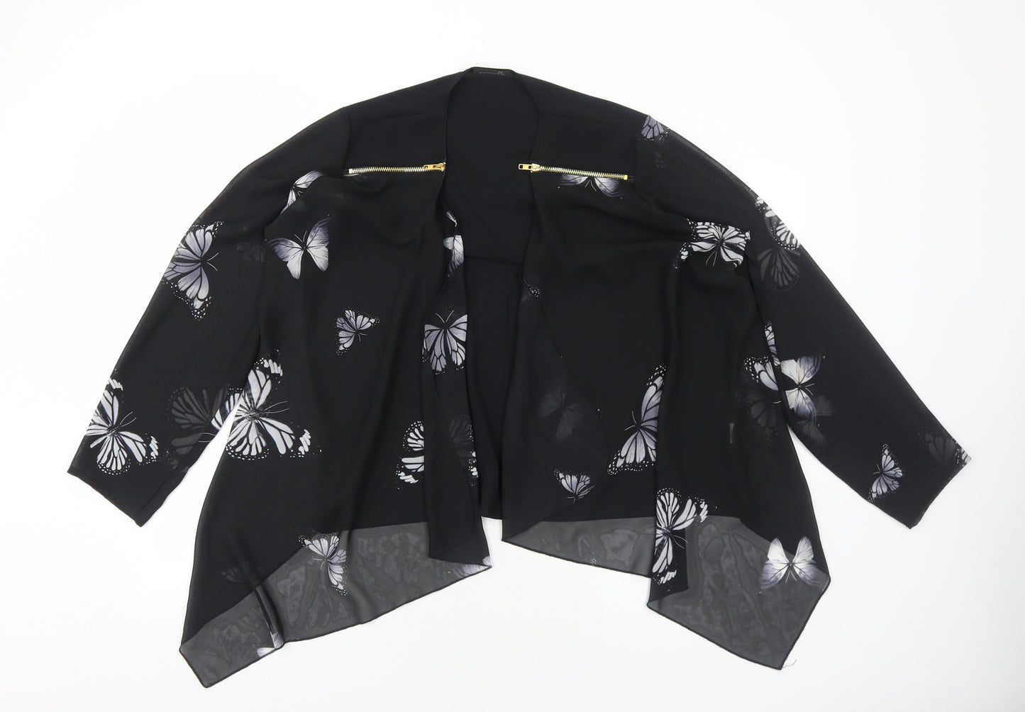 Nouvelle Womens Black Geometric Polyester Kimono Blouse Size 20 V-Neck - Butterfly Print