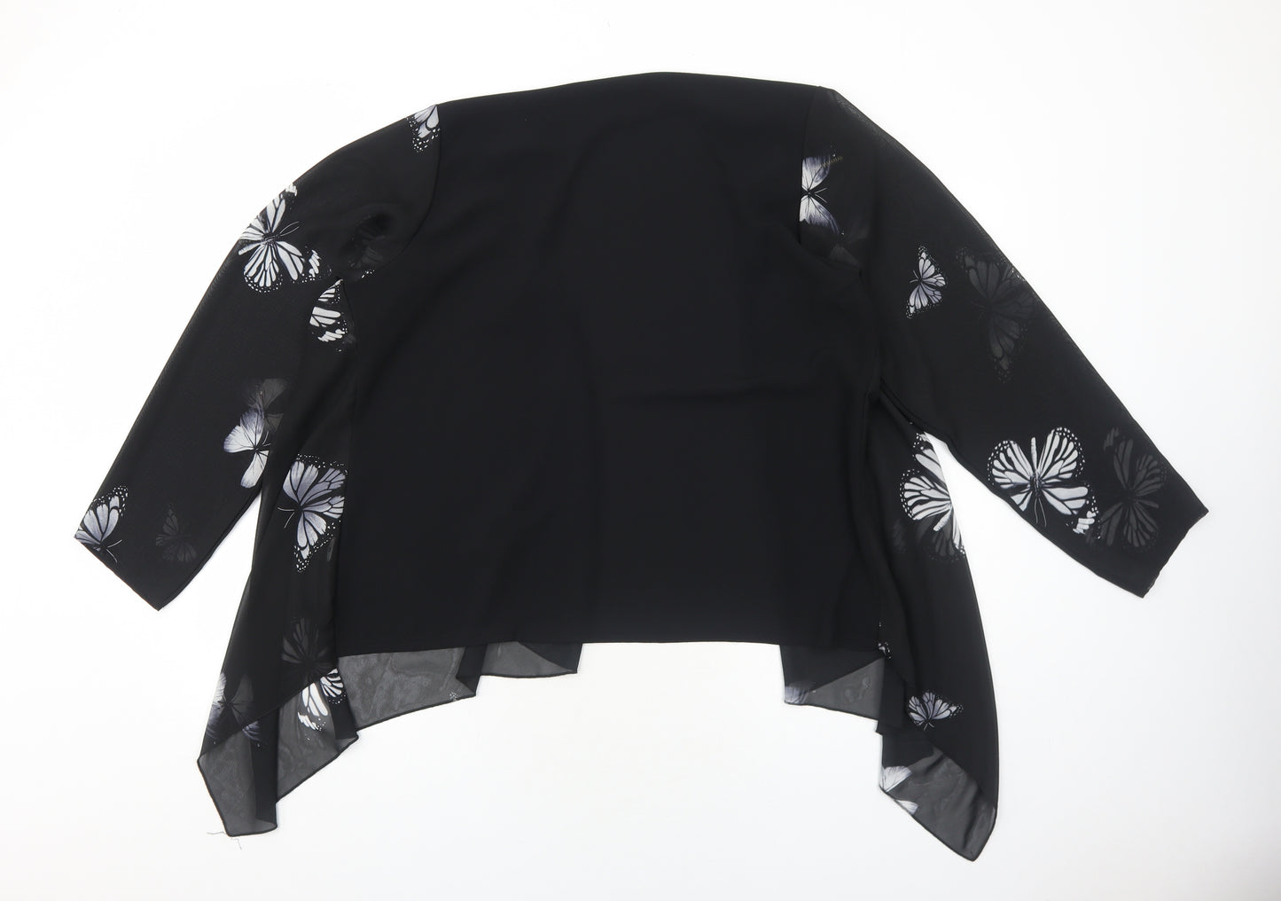 Nouvelle Womens Black Geometric Polyester Kimono Blouse Size 20 V-Neck - Butterfly Print