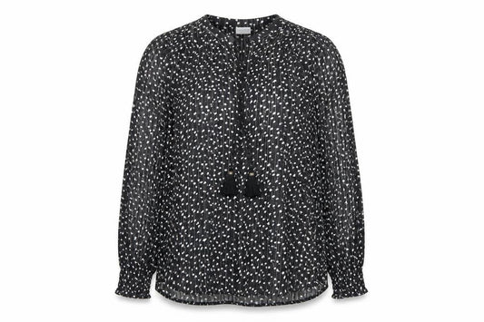 Front view of Together women’s black geometric polyester basic blouse, size UK 12, round neck